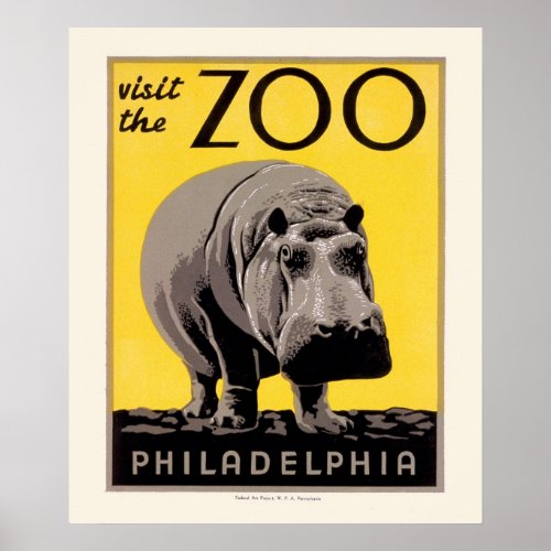 WPA Poster Philadelphia Zoo Hippo