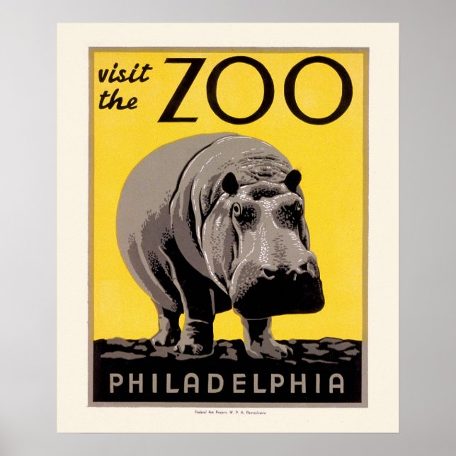 WPA Poster Philadelphia Zoo Hippo (Front)
