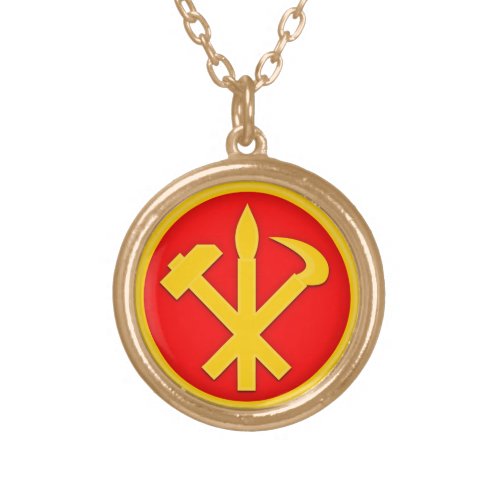 WPK Workers Party of Korea DPRK North Korea Emblem Gold Plated Necklace