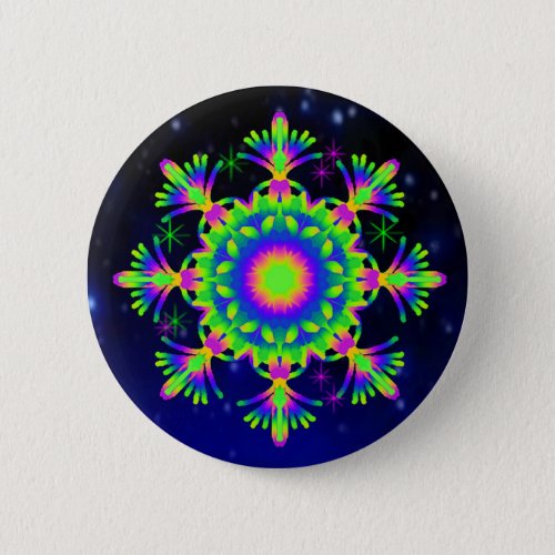 WQ Kaleidoscope in peacock colors Pinback Button