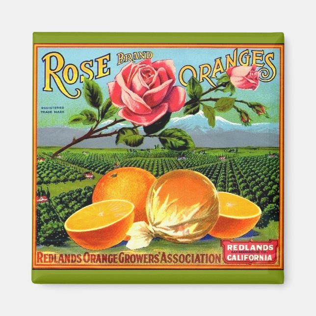 WQ MAGNET : Rose and Orange Crate Label (Front)
