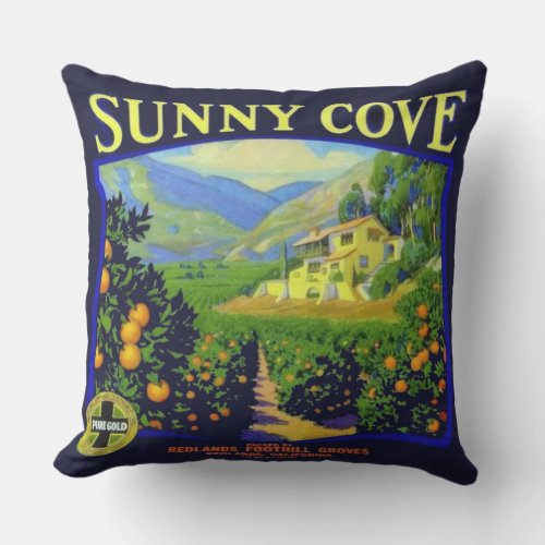 WQ PILLOW LG  Sunny Cove Oranges Crate Label