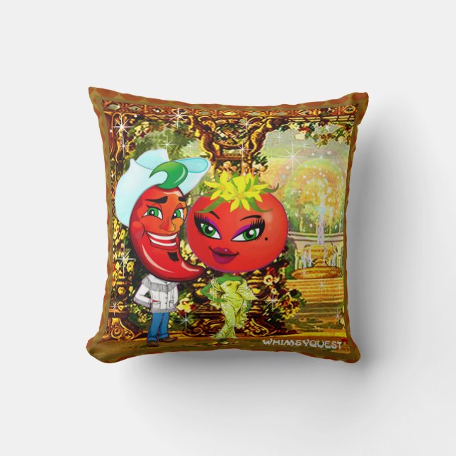WQ PILLOW SM:  Saucy Afternoons Hot Pepper Tomato (Front)