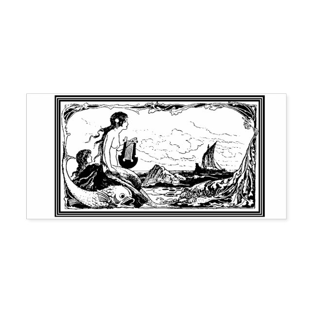 WQ RUBBER STAMP: Mermaids and ship Stamp (Imprint)