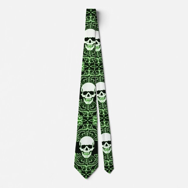 Wraithe Gentlemen's Emerald Reaper Gothic Silk Tie (Front)