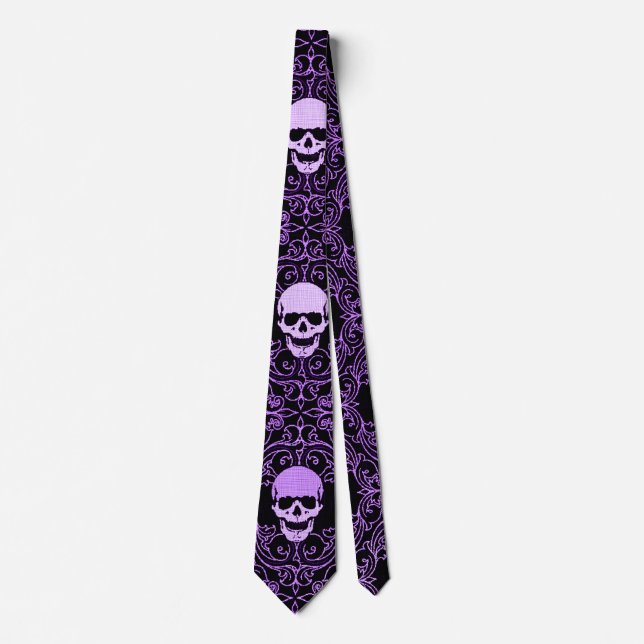 Wraithe Vintage Purple Gothic Skulls Gentleman's Neck Tie (Front)