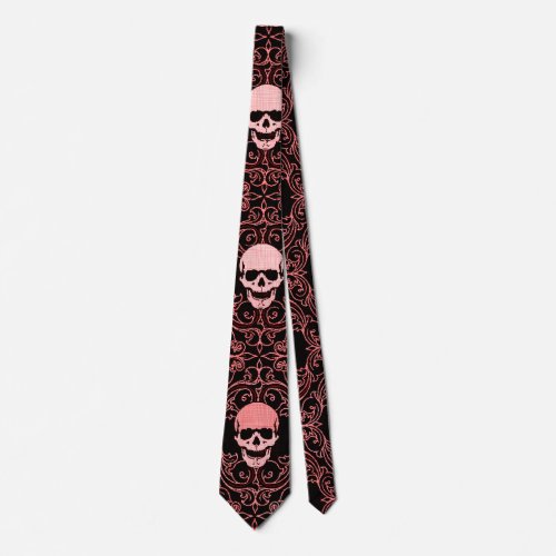 Wraithe Vintage Red Gothic Skulls Gentlemens Tie