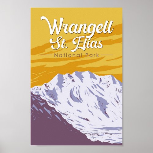 Wrangell St Elias National Park Illustration Art Poster
