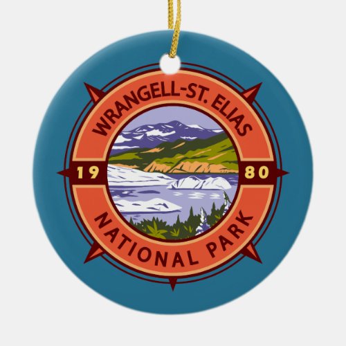 Wrangell St Elias National Park Retro Compass Ceramic Ornament