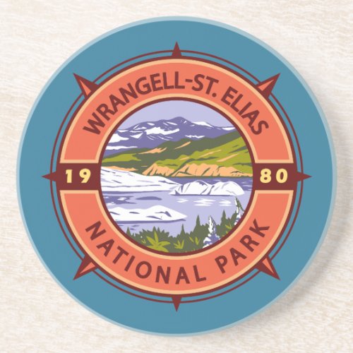 Wrangell St Elias National Park Retro Compass Coaster