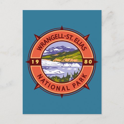 Wrangell St Elias National Park Retro Compass Postcard
