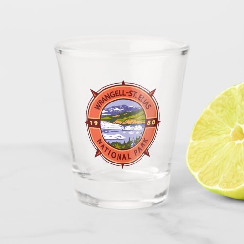 Wrangell St Elias National Park Retro Compass  Shot Glass