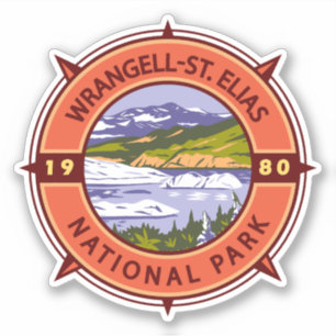 Wrangell St Elias National Park Retro Compass Sticker
