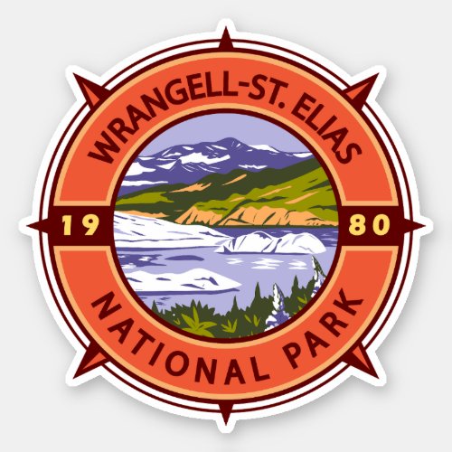 Wrangell St Elias National Park Retro Compass Sticker