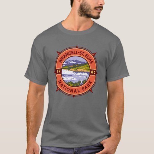 Wrangell St Elias National Park Retro Compass T_Shirt