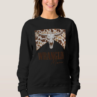 Wranglin Mama Leopard Bull Skull Western Country M Sweatshirt
