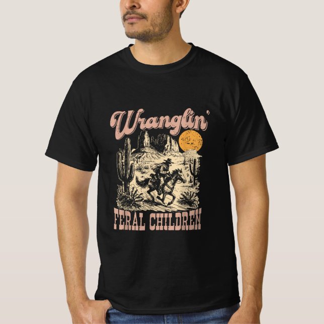 Wranglin My Feral Grandchildren Cowboy Racccoon  T-Shirt (Front)