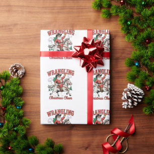 Wrangling Christmas Cheer Cowboy Santa Country Wrapping Paper