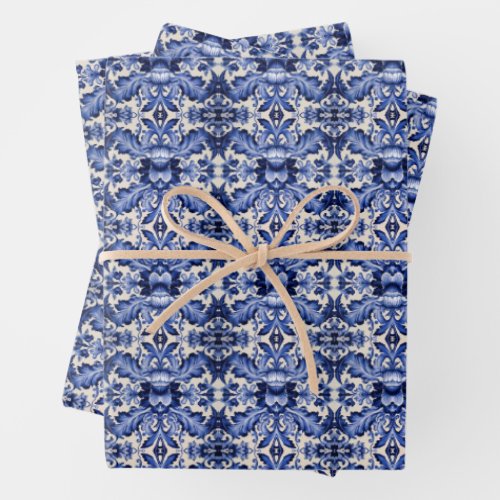 Wrap it Up in Delft Ware Blue Flower  Wrapping Paper Sheets