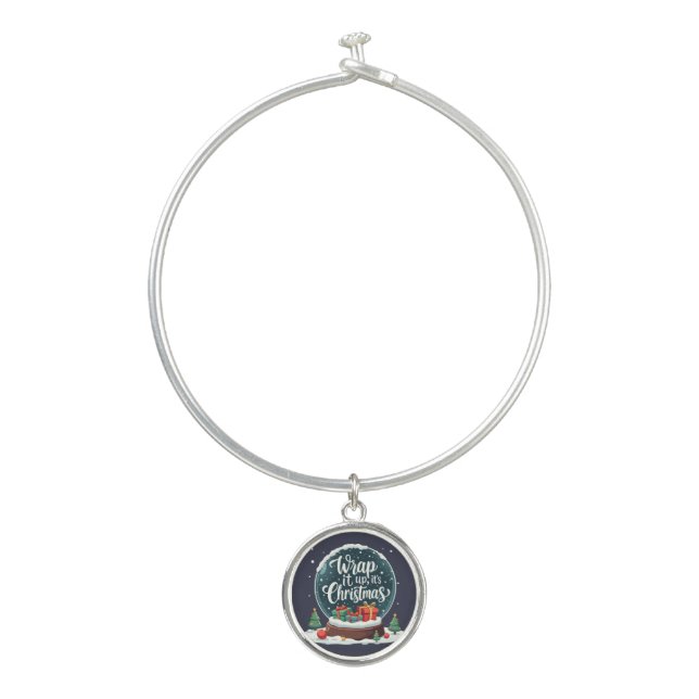 Wrap It Up It’s Christmas Snow Globe Design Bangle Bracelet (Front)