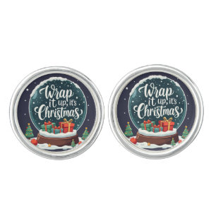 Wrap It Up It’s Christmas Snow Globe Design Cufflinks