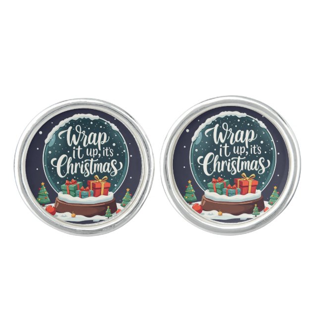 Wrap It Up It’s Christmas Snow Globe Design Cufflinks (Front)
