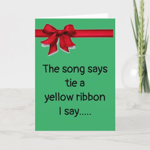 WRAP RED RIBBON AROUND YOU AT CHRISTMAS WITH LOVE  HOLIDAY CARD