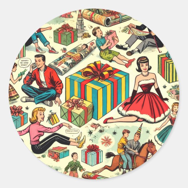 Wraping Paper Gifts Comics Pattern Classic Round Sticker (Front)