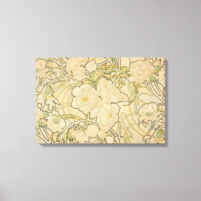 Wrapped Canvas Alphonse Mucha Peonies Peony Roses (Front)