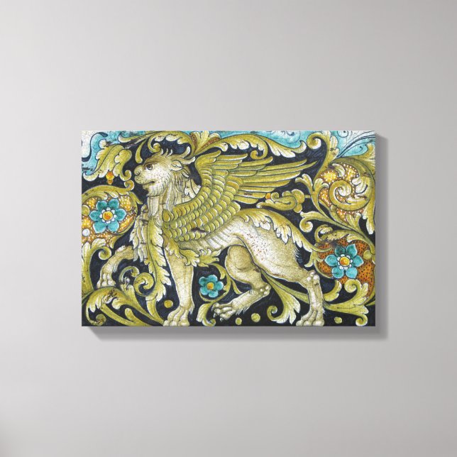 Wrapped Canvas--Deruta Tile Lion Canvas Print (Front)