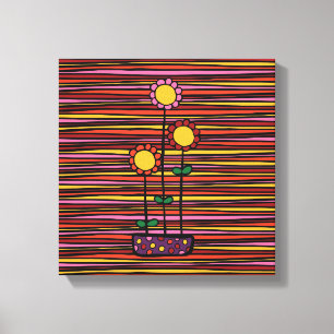 Wrapped Canvas Print, Tall Flowers and Stripes Print