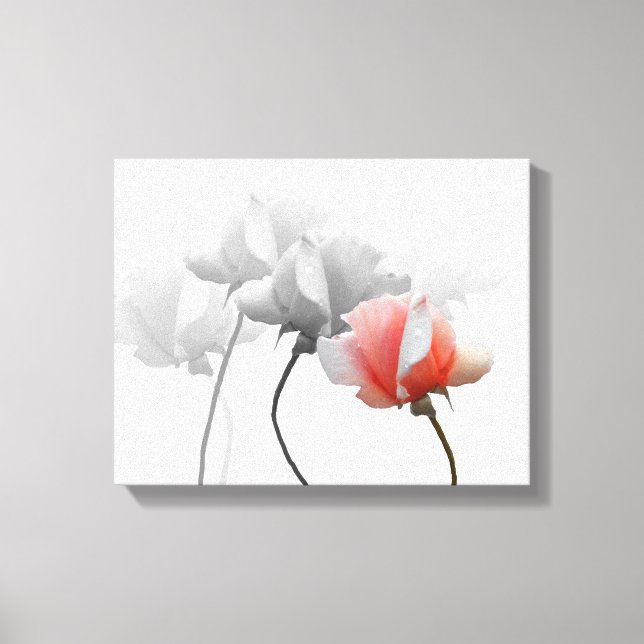 Wrapped Canvas with Black & White Roses, One Pink Print (Front)
