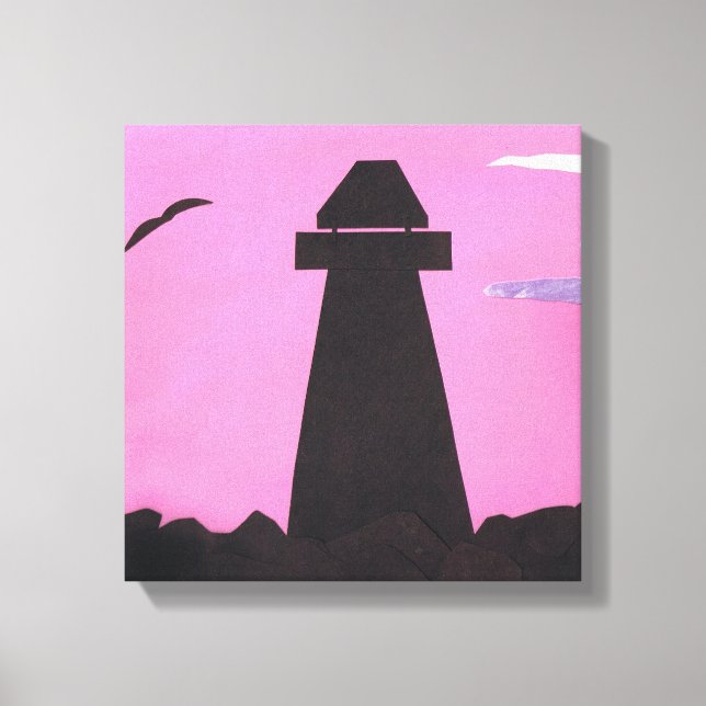 Wrapped Canvas with Lighthouse against a Pink Sky Print (Front)