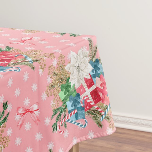 Wrapped Christmas Gift Boxes White Snowflakes  Tablecloth (In Situ)