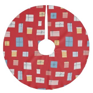 Wrapped Christmas gift presents bows string red