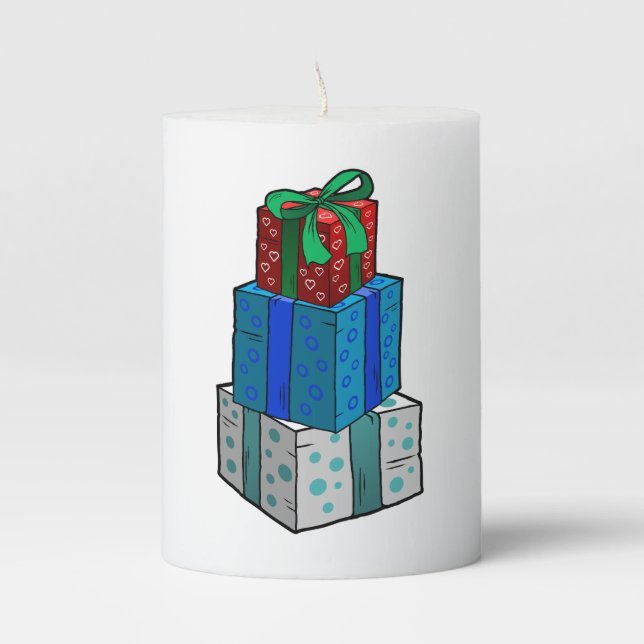Wrapped Christmas Gifts Pillar Candle (Front)
