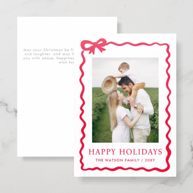 Wrapped Gift Bow Christmas Holidays  Letterpress Photo Cards (Front/Back)