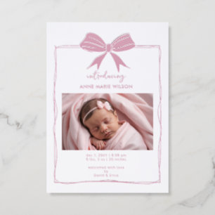 Wrapped Gift Pink Bow Baby Girl Birth Announcement
