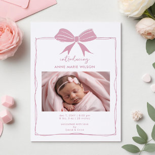 Wrapped Gift Pink Bow Baby Girl Birth Announcement