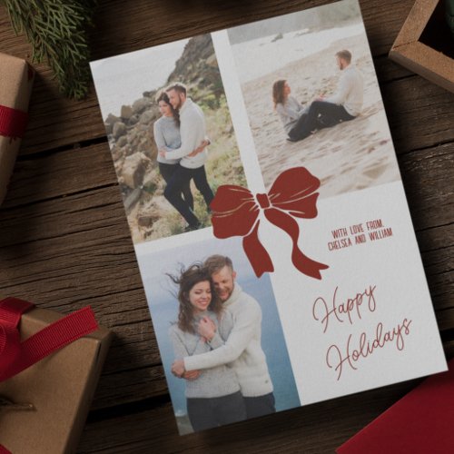 Wrapped Gift with Bow Photo Collagage Holiday Card