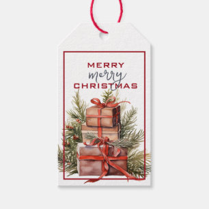 WRAPPED GIFTS & PINE BOUGHS CHRISTMAS GIFT TAGS