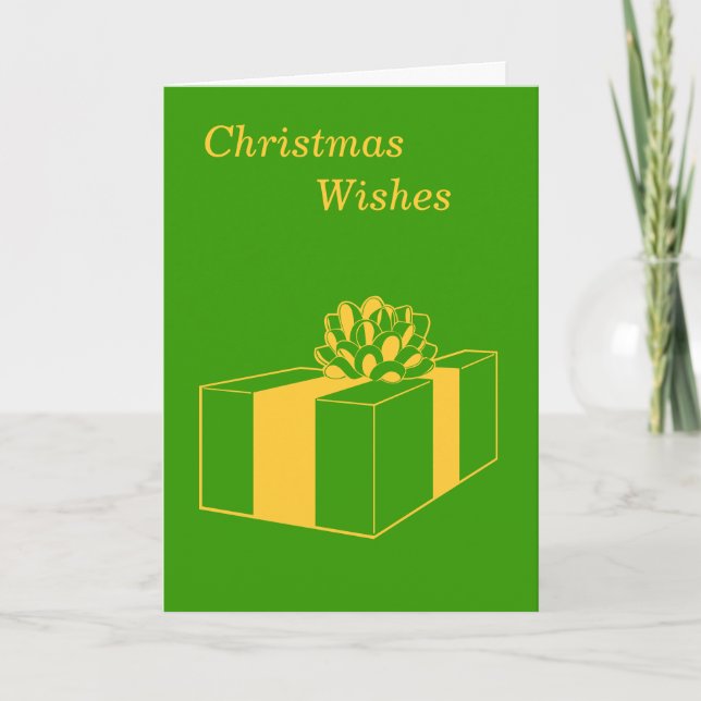 wrapped gold gift for minimal christmas  holiday card (Front)