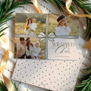 Wrapped in Cheer Elegant Bow Present Photo Collage Holiday Card