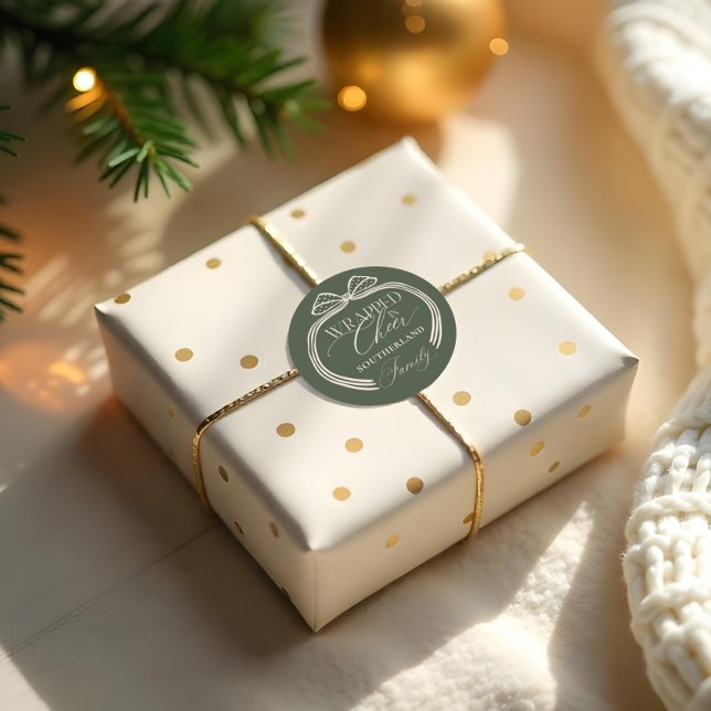 Wrapped In Cheer Elegant Polka Dot Christmas Bow Classic Round Sticker (Wrapped In Cheer Elegant Polka Dot Christmas Bow Classic Round Sticker)