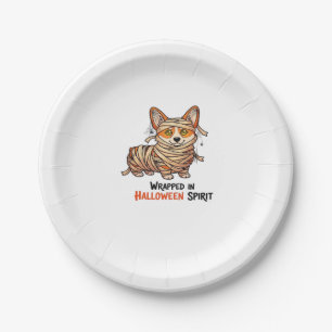 Wrapped in Halloween Spirit � Mummy Corgi with Spi Paper Plates