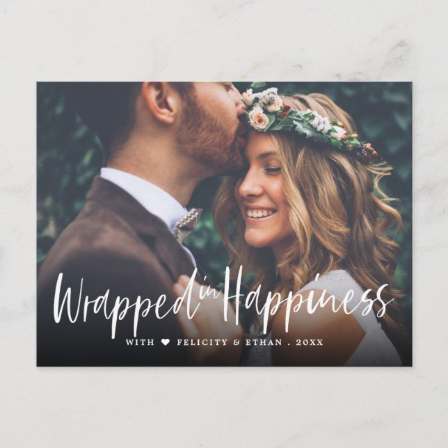 Wrapped In Happiness | Mr & Mrs Christmas Photo Holiday Postcard (Front)