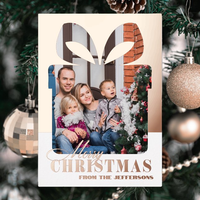 Wrapped in Love - Christmas Gift  Photo Rose Gold Foil Holiday Card (Creator Uploaded)
