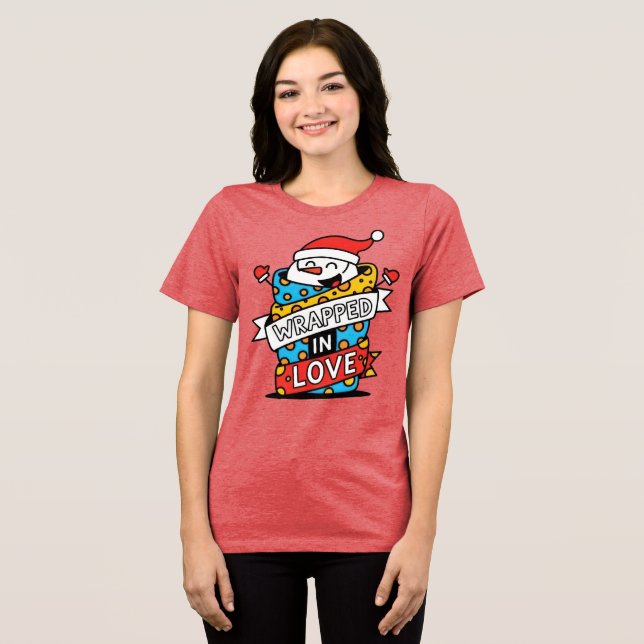 Wrapped in Love Christmas Tri-Blend Shirt (Front Full)