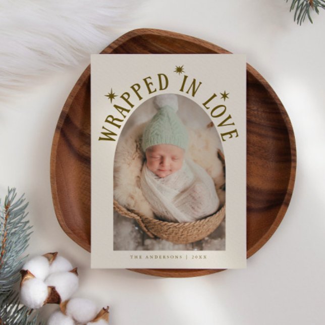 Wrapped In Love Cream Photo Birth Announcement (Creator Uploaded)