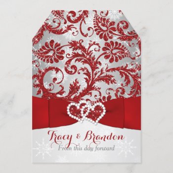 Wrapped In Love Joined Hearts Wedding Invite Red by NiteOwlStudio at Zazzle